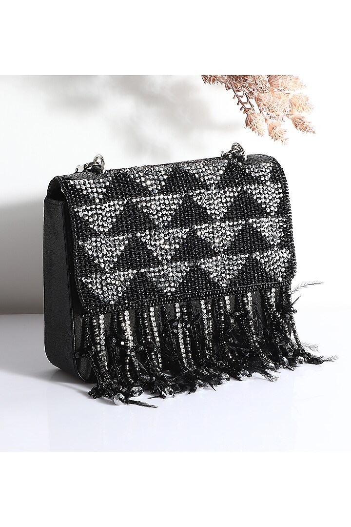 Black Suede Embellished Clutch by Ricammo at Pernia's Pop Up Shop