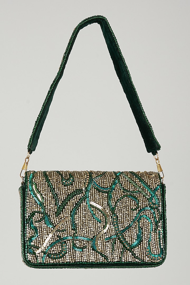 Green Suede Sequin Embellished Handbag by Ricammo at Pernia's Pop Up Shop