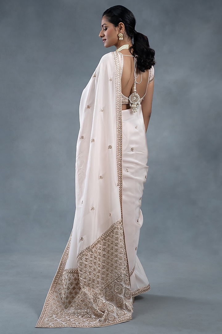 Powder Pink Habutai Silk Zardosi Embroidered Wedding Saree Set by RICHA AHLUWALIA at Pernia's Pop Up Shop