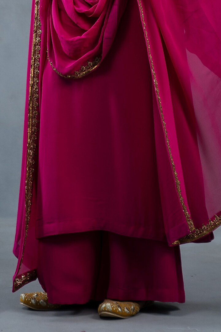 Hot Pink Georgette Hand Embroidered Kurta Set by RICHA AHLUWALIA at Pernia's Pop Up Shop