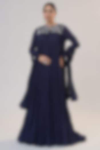 Midnight Blue Mulmul Zardosi Work Jalabiya Set by RICHA AHLUWALIA at Pernia's Pop Up Shop