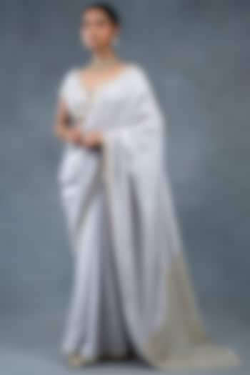 Light Grey Habutai Silk Hand & Machine Embroidered Saree Set by RICHA AHLUWALIA at Pernia's Pop Up Shop