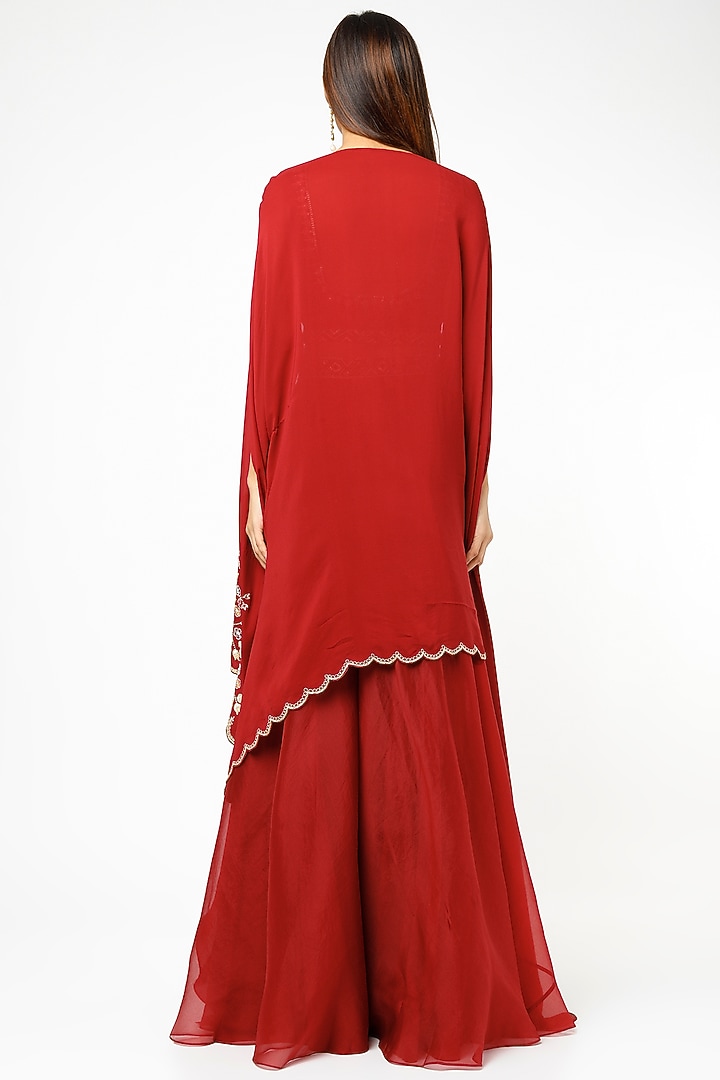 Red Georgette Embroidered Wedding Lehenga Set by Ridhi agarwal at Pernia's Pop Up Shop