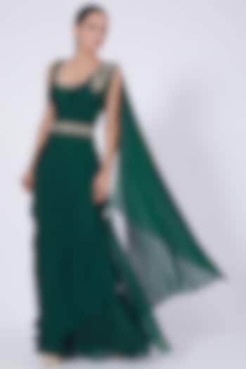 Emerald Green Hand Embroidered Jumpsuit by Ridhi agarwal