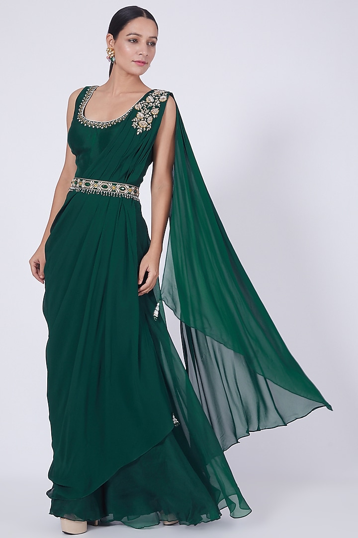 Emerald Green Hand Embroidered Jumpsuit by Ridhi agarwal