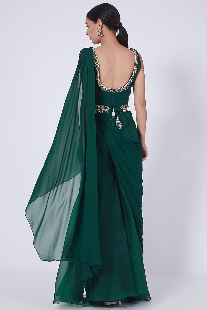 Emerald Green Hand Embroidered Jumpsuit by Ridhi agarwal at Pernia's Pop Up Shop