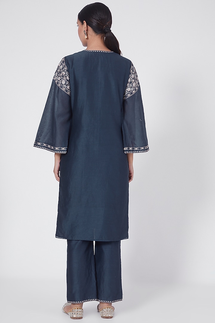 Cobalt Blue Hand Embroidered Kurta Set by Ridhi agarwal at Pernia's Pop Up Shop