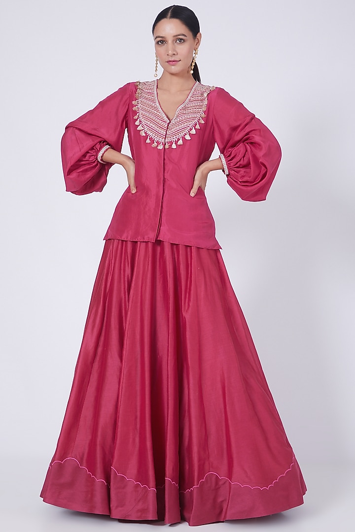 Fuchsia Chanderi Wedding Lehenga Set by Ridhi agarwal at Pernia's Pop Up Shop