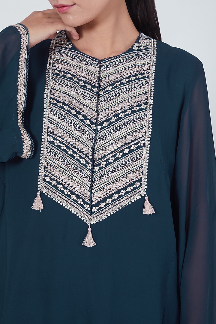 Cobalt Blue Hand Embroidered Flared Kurta Set by Ridhi agarwal at Pernia's Pop Up Shop