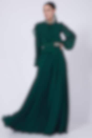 Emerald Green Georgette Flared Pant Set by Ridhi agarwal