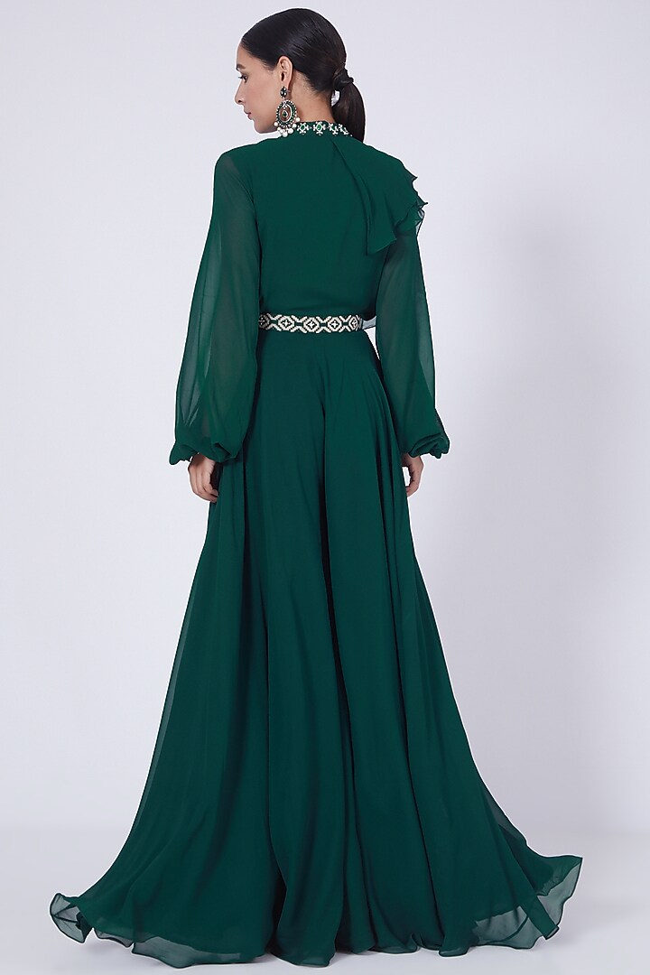 Emerald Green Georgette Flared Pant Set by Ridhi agarwal at Pernia's Pop Up Shop