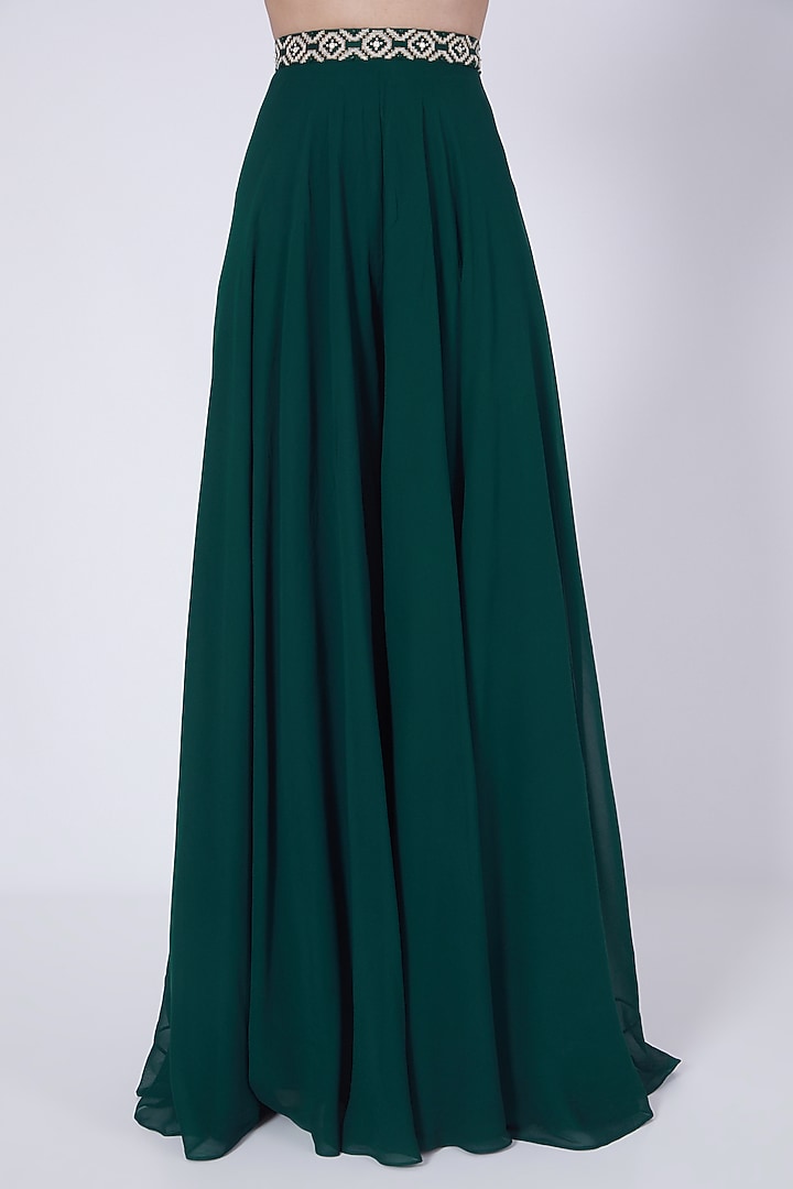 Emerald Green Georgette Flared Pant Set by Ridhi agarwal at Pernia's Pop Up Shop