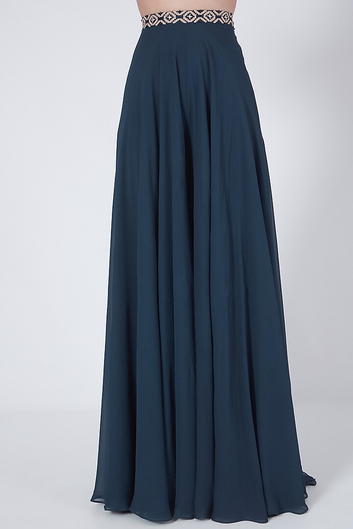Navy Blue Georgette Flared Pant Set by Ridhi agarwal at Pernia's Pop Up Shop