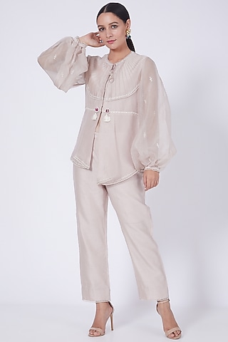 Blush Pink Embroidered Pant Set by Ridhi agarwal