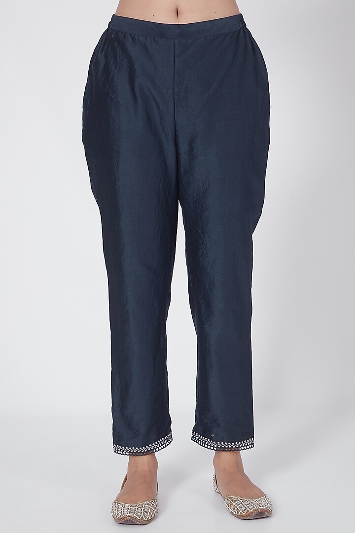 Navy Blue Silk Chanderi Pant Set by Ridhi agarwal at Pernia's Pop Up Shop