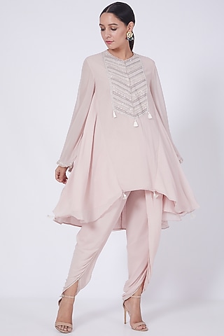 Blush Pink Georgette Dhoti Set by Ridhi agarwal