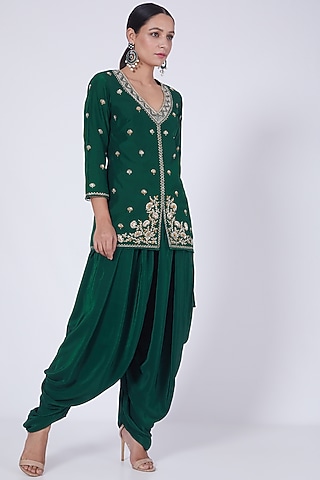 Emerald Green Embroidered Jacket Set by Ridhi agarwal