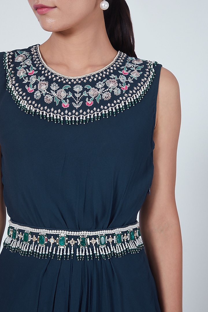 Navy Blue Sequins Hand Embroidered Kurta Set by Ridhi agarwal at Pernia's Pop Up Shop