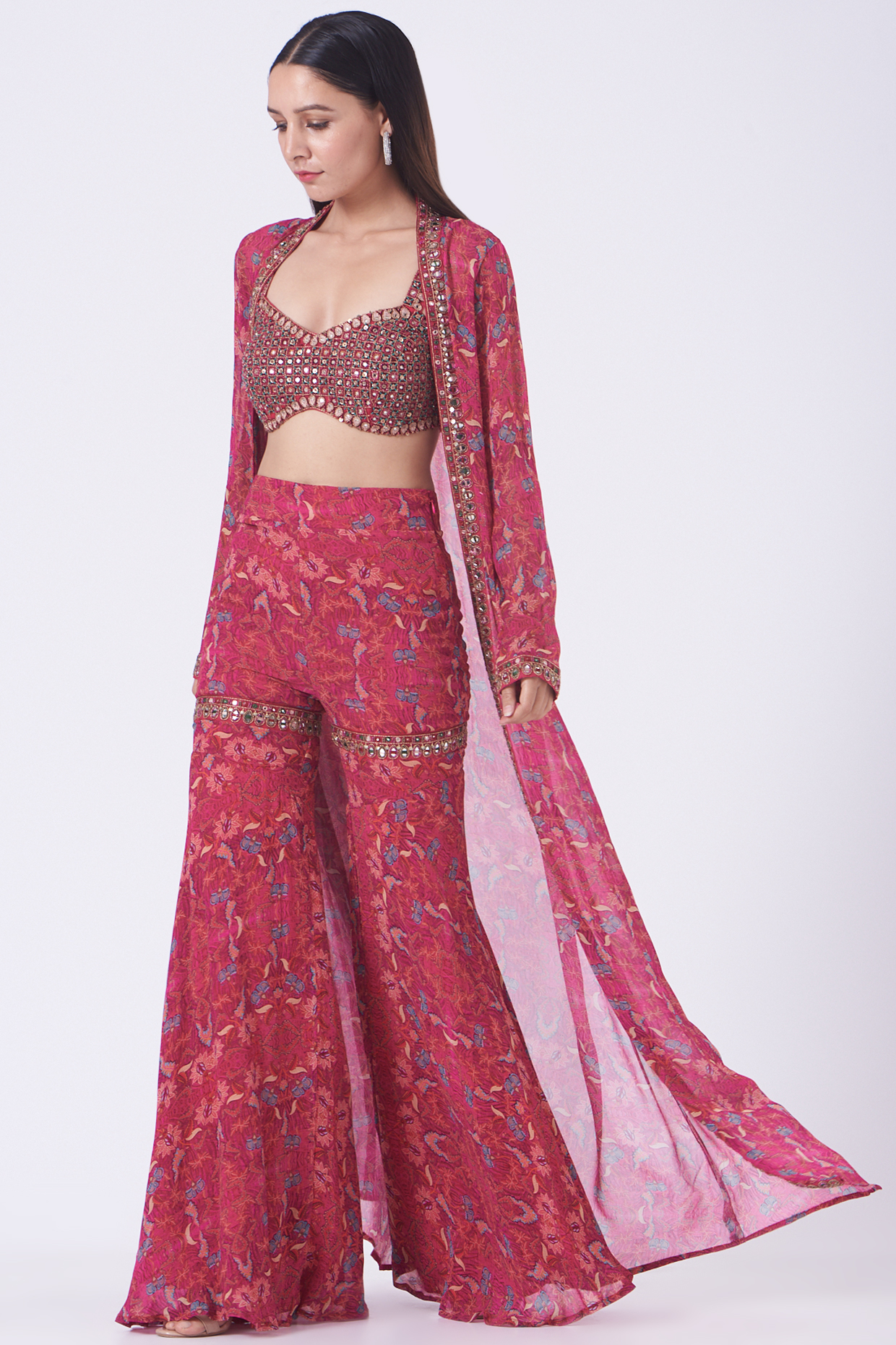 Fuchsia Printed Wedding Sharara Set by Ridhima Bhasin at Pernia's Pop Up Shop