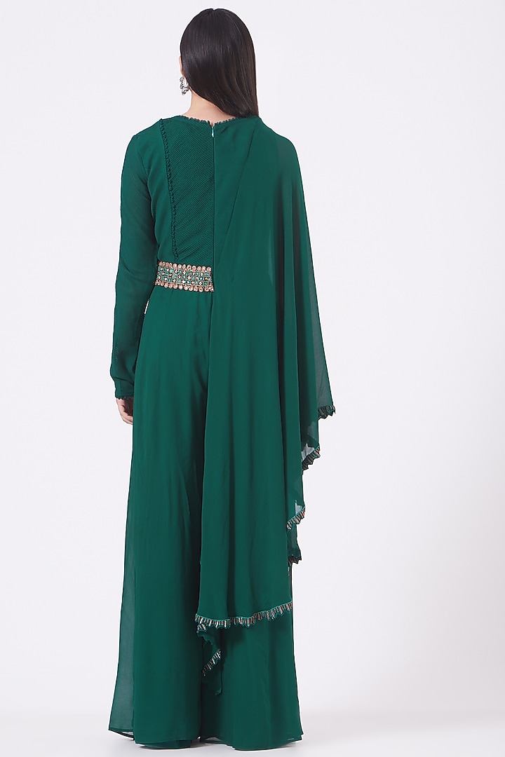 Bottle Green Embroidered Jumpsuit by Ridhima Bhasin at Pernia's Pop Up Shop