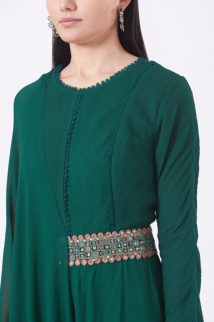 Bottle Green Embroidered Jumpsuit by Ridhima Bhasin at Pernia's Pop Up Shop