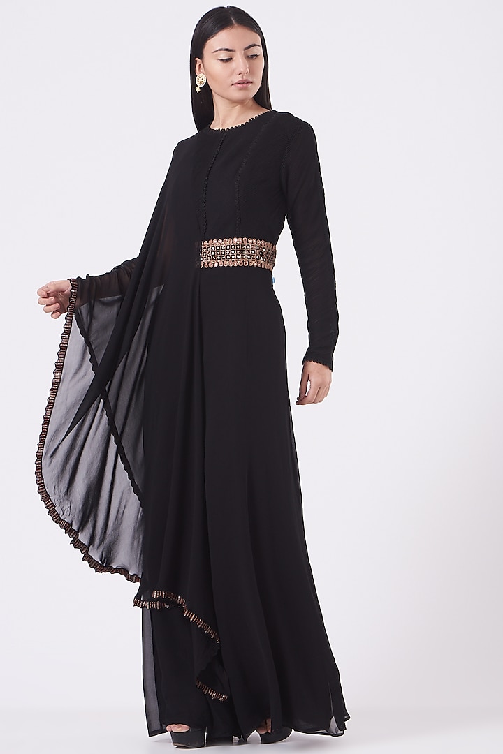 Black Embroidered Jumpsuit by Ridhima Bhasin