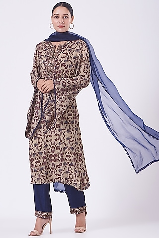 Beige Printed Kurta Set by Ridhima Bhasin