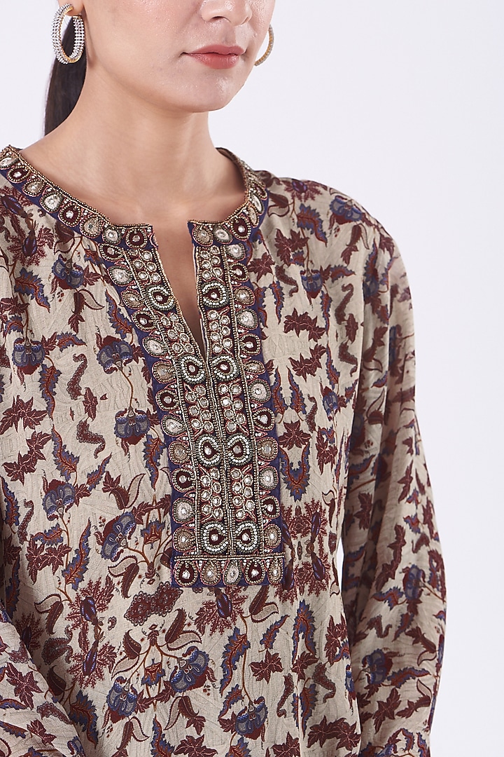 Beige Printed Kurta Set by Ridhima Bhasin at Pernia's Pop Up Shop