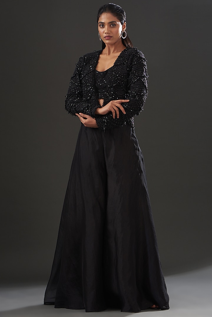 Black Embroidered Jacket Wedding Lehenga Set by Ridhima Bhasin at Pernia's Pop Up Shop