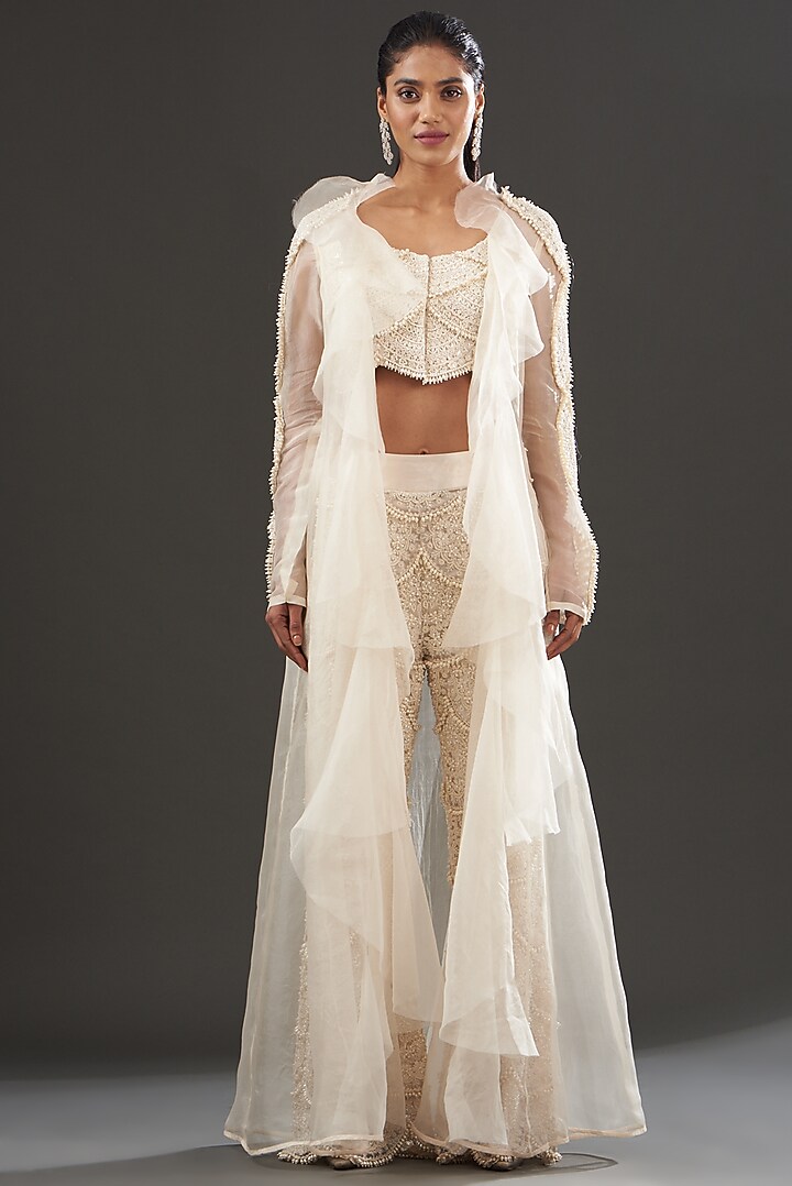 Ivory Organza Pant Set by Ridhima Bhasin at Pernia's Pop Up Shop