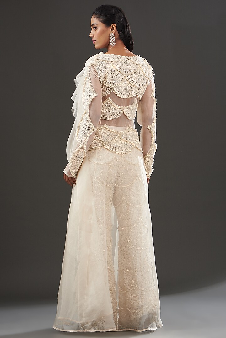 Ivory Organza Pant Set by Ridhima Bhasin at Pernia's Pop Up Shop