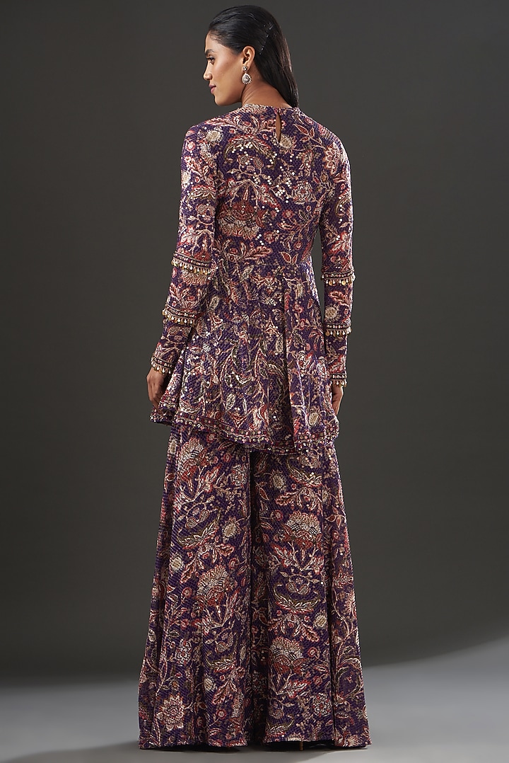 Purple Printed Wedding Sharara Set by Ridhima Bhasin at Pernia's Pop Up Shop