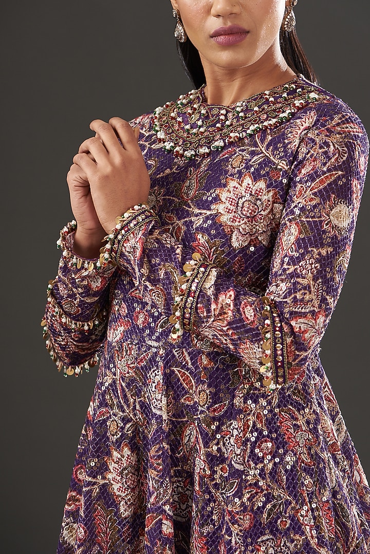 Purple Printed Wedding Sharara Set by Ridhima Bhasin at Pernia's Pop Up Shop