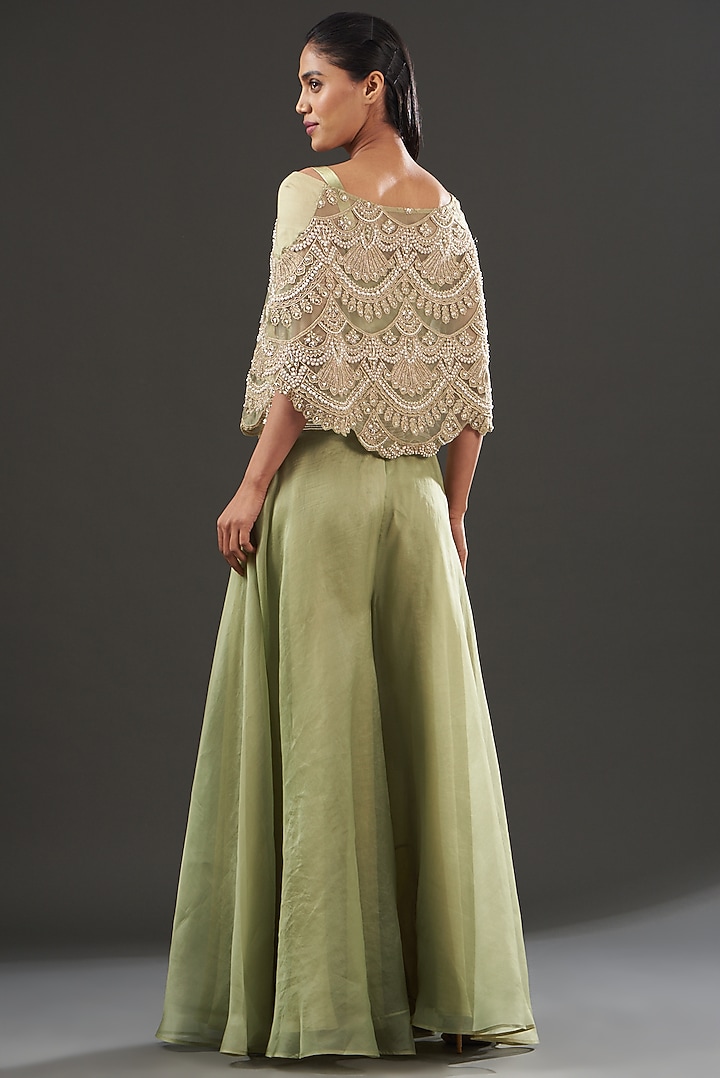 Beige Pearl Embellished Cape Set by Ridhima Bhasin at Pernia's Pop Up Shop