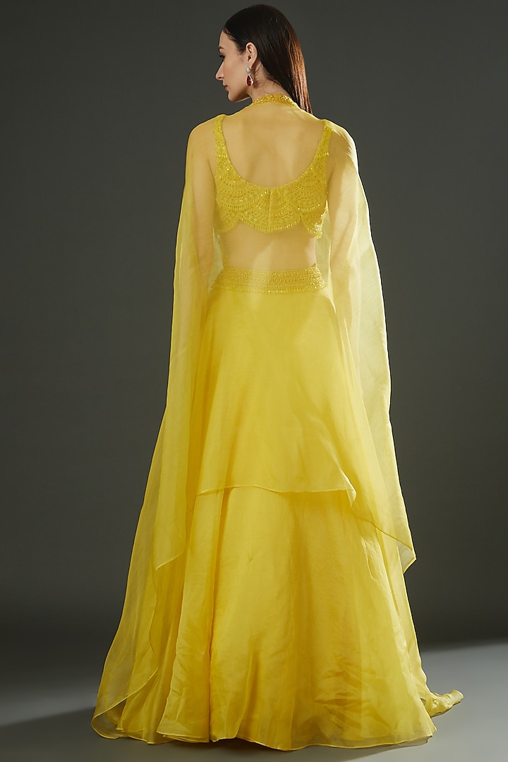 Yellow Embellished Jacket Wedding Lehenga Set by Ridhima Bhasin at Pernia's Pop Up Shop