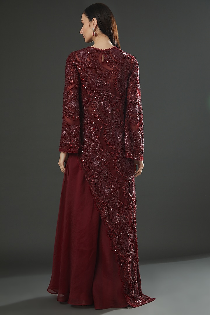 Maroon Zardosi Embroidered Kurta Set by Ridhima Bhasin at Pernia's Pop Up Shop