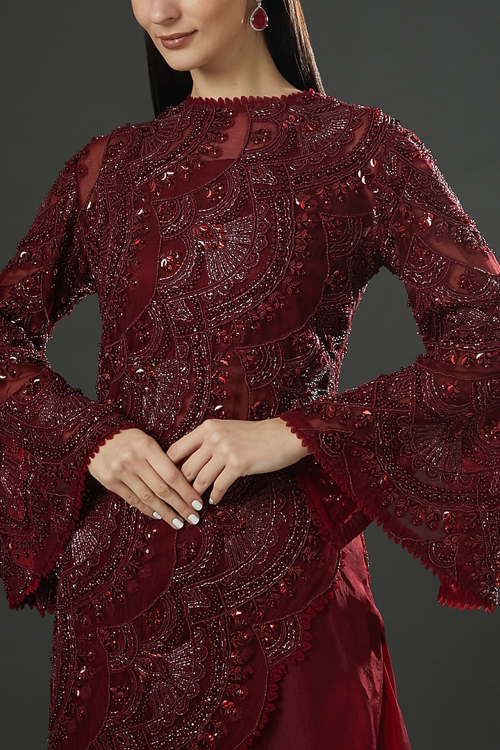 Maroon Zardosi Embroidered Kurta Set by Ridhima Bhasin at Pernia's Pop Up Shop