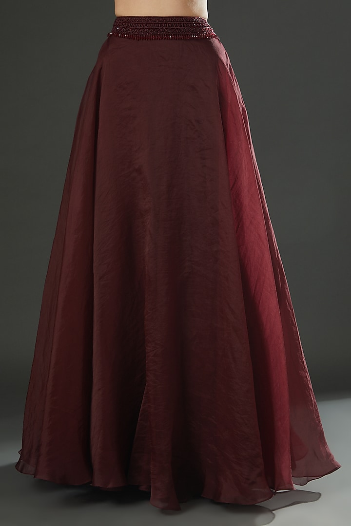 Maroon Embellished Jacket Wedding Lehenga Set by Ridhima Bhasin at Pernia's Pop Up Shop