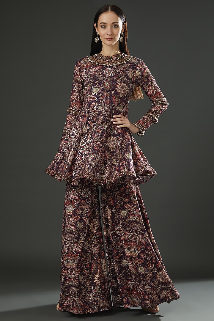 Mauve Printed Sharara Set by Ridhima Bhasin