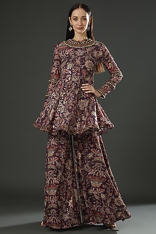 Mauve Printed Sharara Set by Ridhima Bhasin