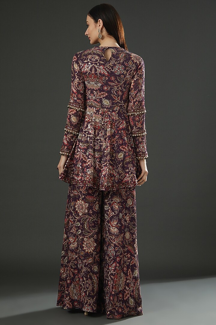 Mauve Printed Wedding Sharara Set by Ridhima Bhasin at Pernia's Pop Up Shop
