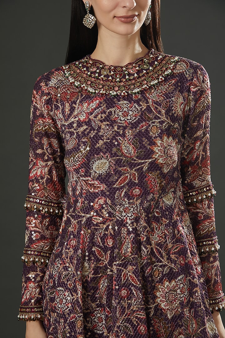 Mauve Printed Wedding Sharara Set by Ridhima Bhasin at Pernia's Pop Up Shop