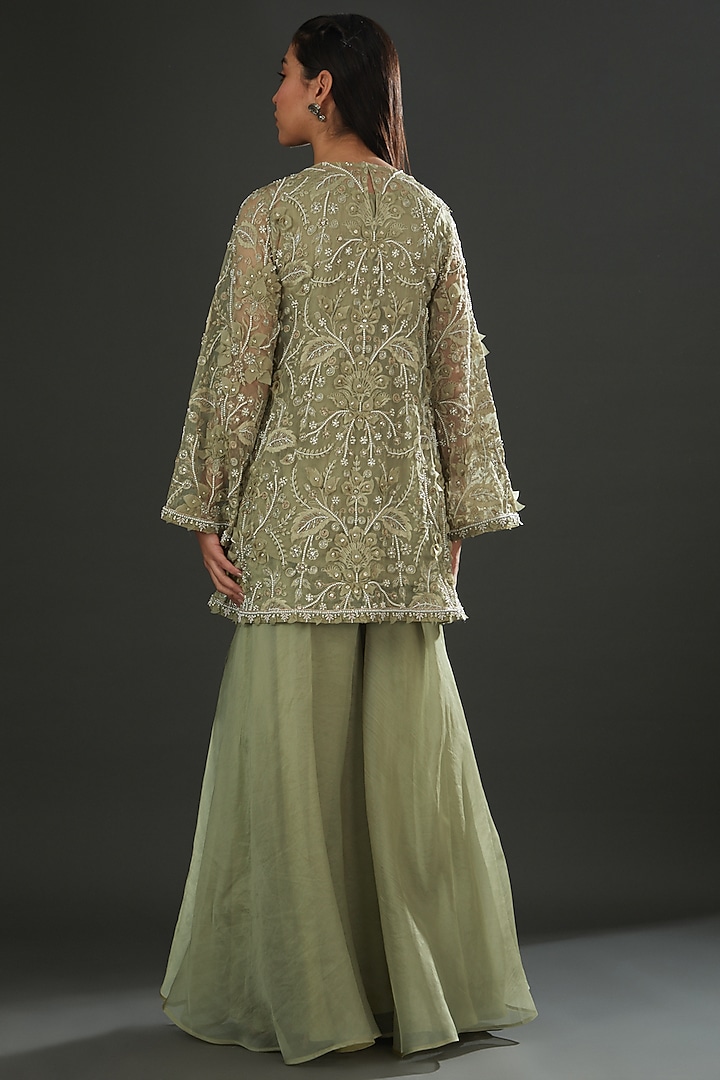 Green Organza Hand Embroidered Jacket Set by Ridhima Bhasin at Pernia's Pop Up Shop