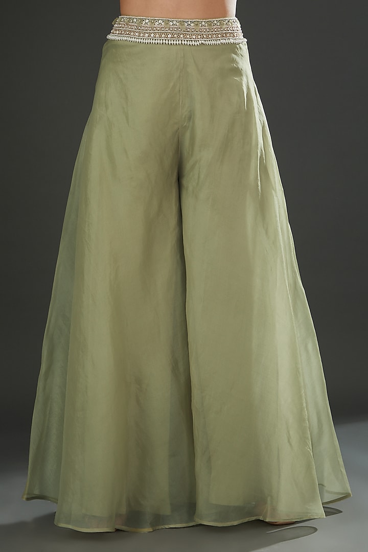 Green Organza Hand Embroidered Jacket Set by Ridhima Bhasin at Pernia's Pop Up Shop