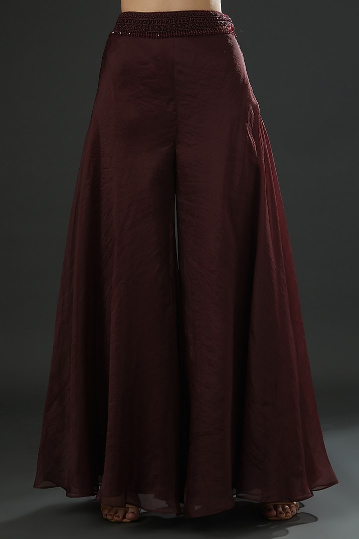 Maroon Organza Jacket Set by Ridhima Bhasin at Pernia's Pop Up Shop
