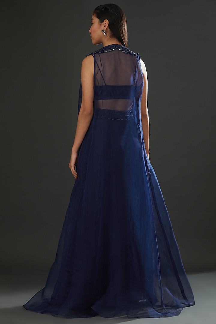 Blue Organza Jacket Set by Ridhima Bhasin at Pernia's Pop Up Shop