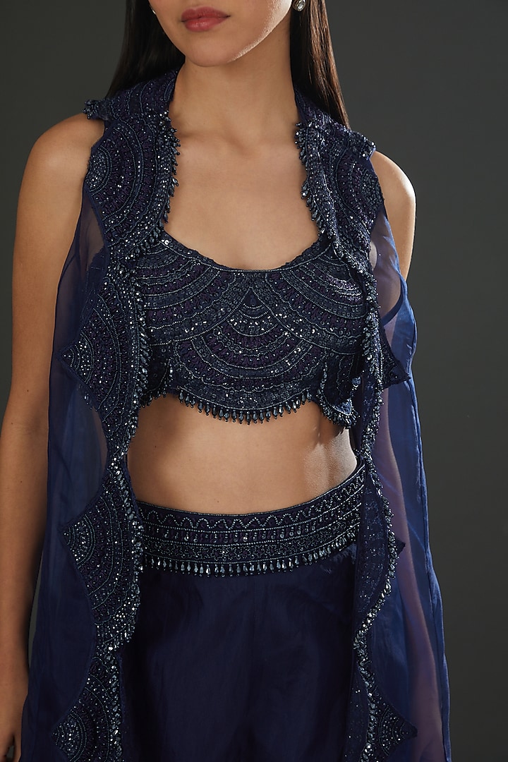 Blue Organza Jacket Set by Ridhima Bhasin at Pernia's Pop Up Shop
