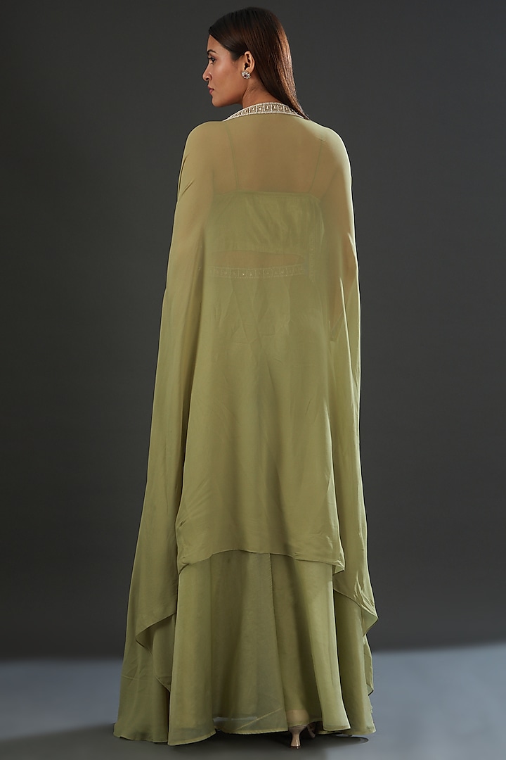 Sage Green Organza Embroidered Jacket Set by Ridhima Bhasin at Pernia's Pop Up Shop