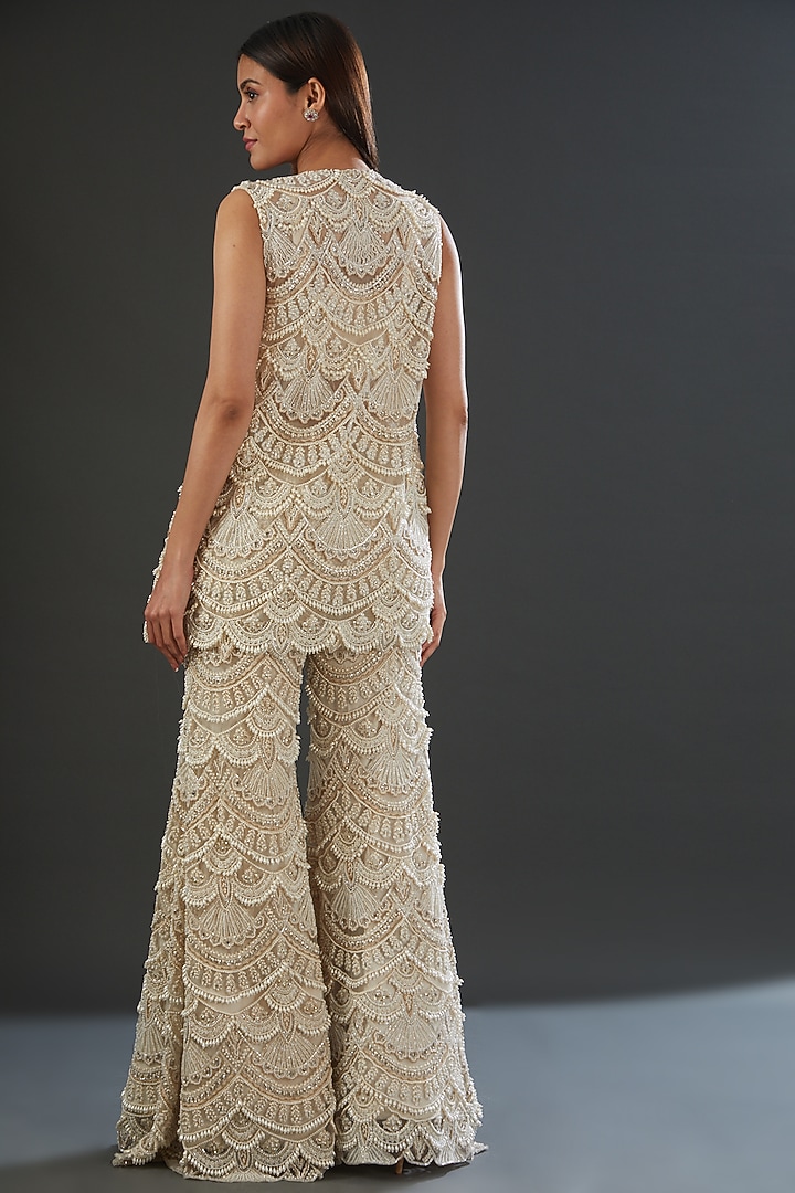 Ivory Georgette Embellished Gharara Set by Ridhima Bhasin at Pernia's Pop Up Shop