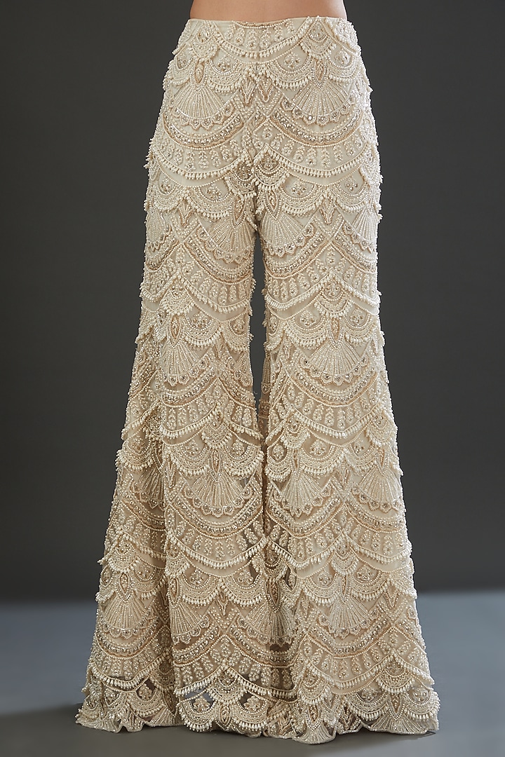 Ivory Georgette Embellished Gharara Set by Ridhima Bhasin at Pernia's Pop Up Shop